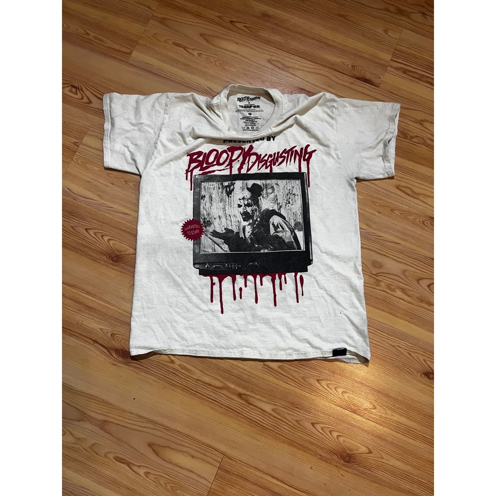 Bloody Disgusting Terrifier Art the Clown Horror T-Shirt Mens Large Cream